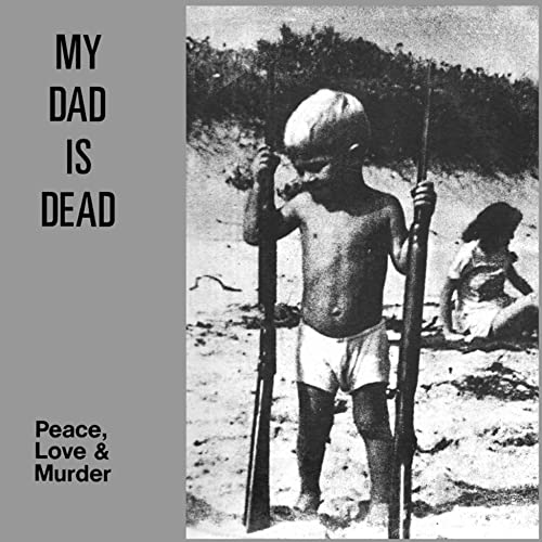 Black and white album cover featuring a child with rifles on a beach.
