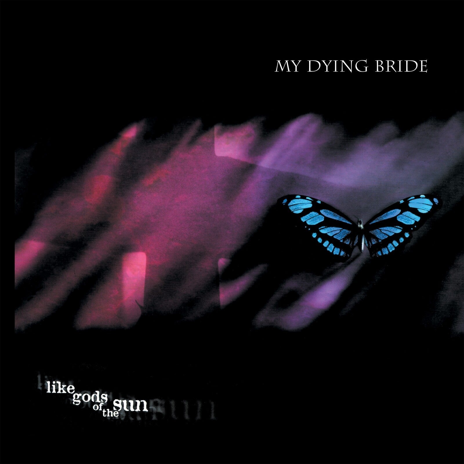 Dark album cover featuring a blue butterfly against a purple and black background.