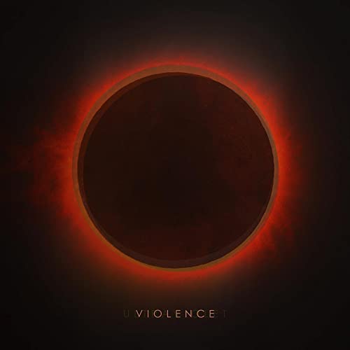 Dark album cover with a central black circle and fiery red halo.