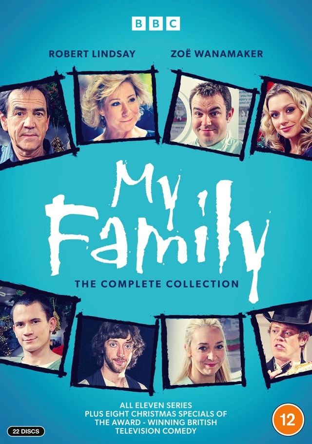 DVD cover for "My Family" with cast photos and blue background.
