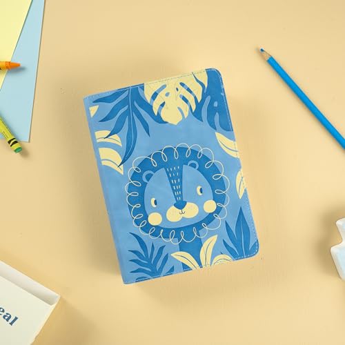 Blue children’s Bible with a cartoon lion on the cover.