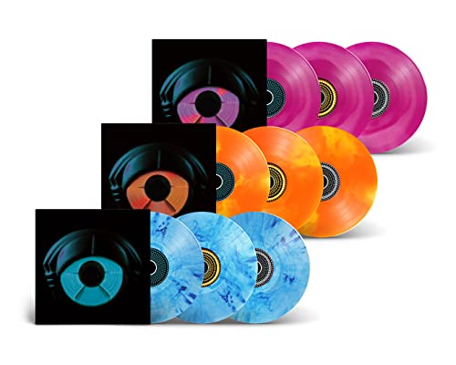 My Morning Jacket's "Circuital" vinyl records in various colors stacked diagonally.