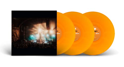 My Morning Jacket vinyl record set with orange discs and concert image.