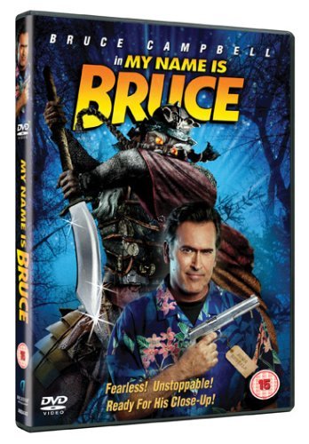 DVD cover for "My Name Is Bruce" featuring Bruce Campbell and a monster.