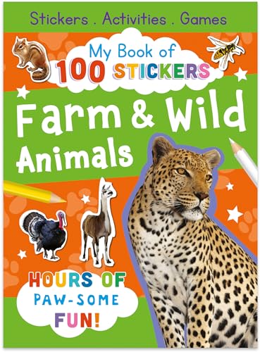 Colorful sticker book with farm and wild animals for children to identify and categorize.