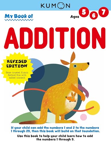 Colorful workbook cover with elementary school math problems and child's name or title.