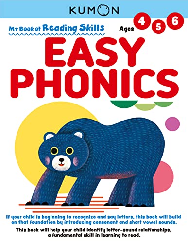 Kumon My Book of Reading Skills Easy Phonics workbook cover featuring a blue bear.