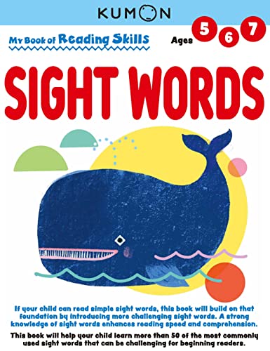 Kumon My Book of Reading Skills Sight Words workbook cover featuring a blue whale.