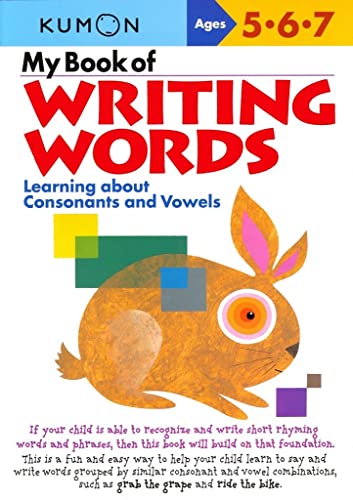 Kumon My Book of Writing Words workbook cover featuring a stylized brown rabbit.