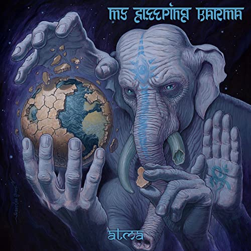 Album cover: elephant-headed figure holding a cracked Earth in its hands.
