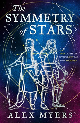 Book cover: two figures with swords, connected by star constellations.