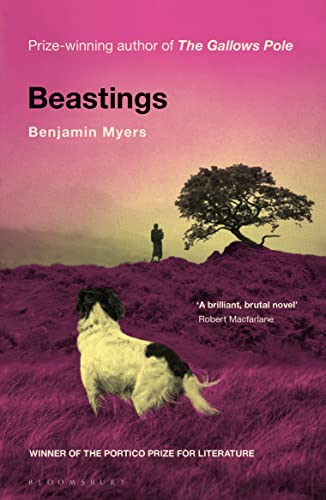 Book cover: dog on purple moor, figure and tree in distance.
