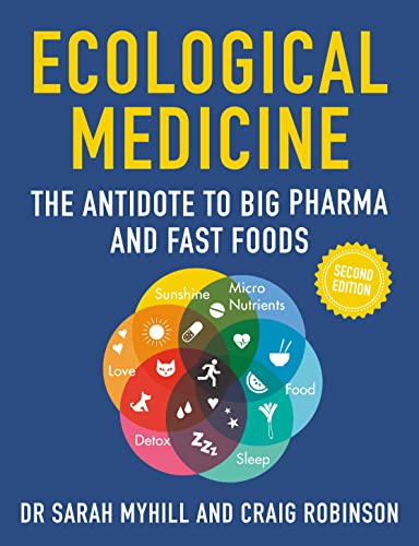 Book cover for Ecological Medicine with a colorful Venn diagram of health icons.