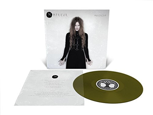 Myrkur's "Mareridt" vinyl record with album cover featuring a woman in black.