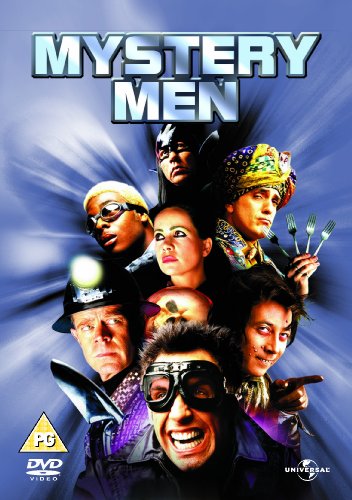 Mystery Men" DVD cover featuring a group of costumed superheroes.