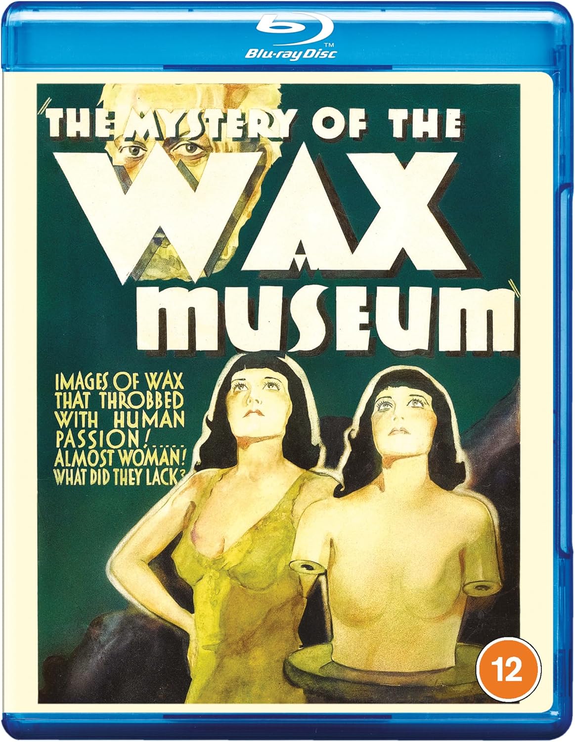 Blu-ray cover for "Mystery of the Wax Museum" featuring a wax figure and women.