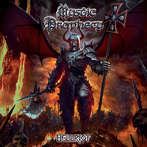 CD cover for Mystic Prophecy’s “Hellriot” featuring a demonic warrior in armor.