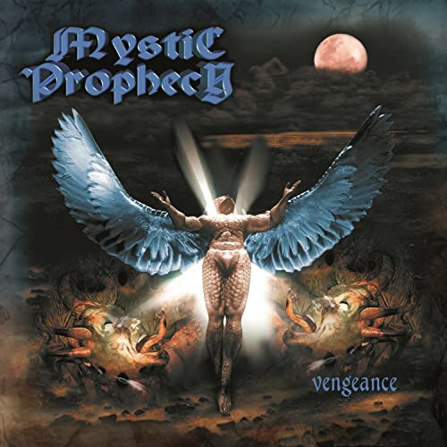 Album cover: winged figure with glowing light, dark fantasy landscape.