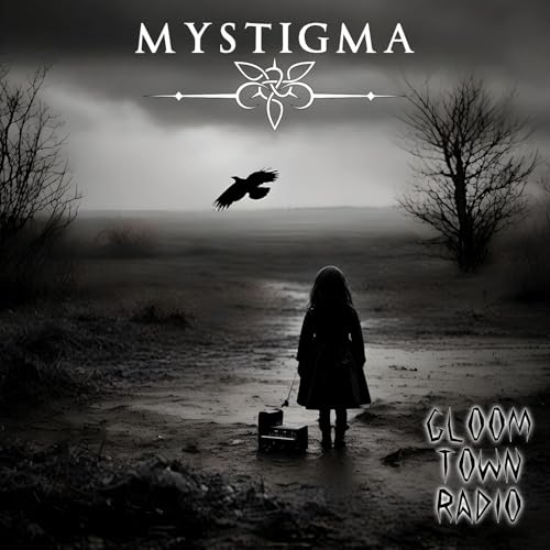 Black and white album cover with child holding radio, raven flying.