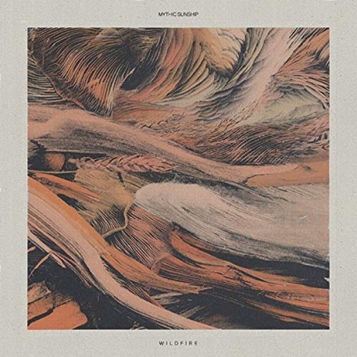 Album cover with abstract orange and black artwork, titled "Mythic Sunship - Wildfire".
