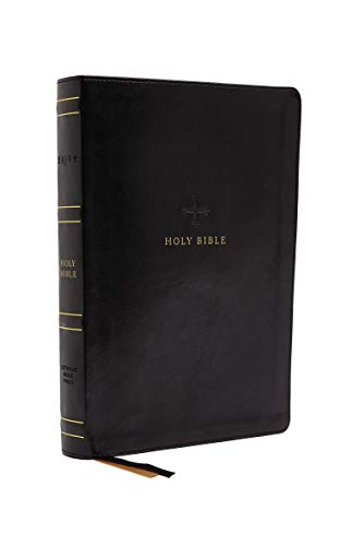 Black leather-bound Bible with gold edges and a cross on the cover.