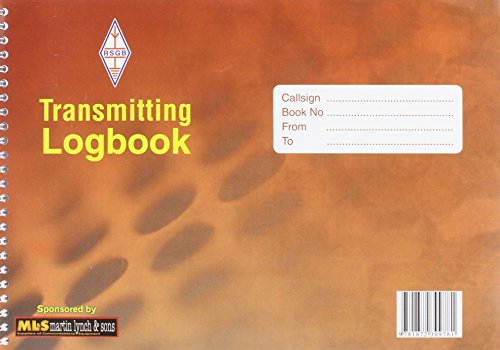 Spiral-bound RSGB Transmitting Logbook with a brown cover and a white information label.