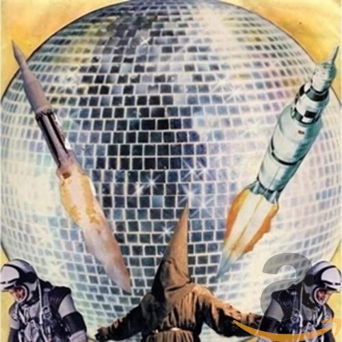 CD cover with rockets, astronauts, and a large mirrored disco ball.