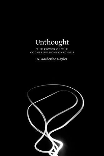Book cover: "Unthought" by N. Katherine Hayles, with abstract white lines.