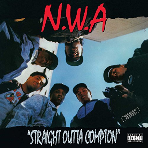 N.W.A. album cover featuring a group of men in hats, looking down.