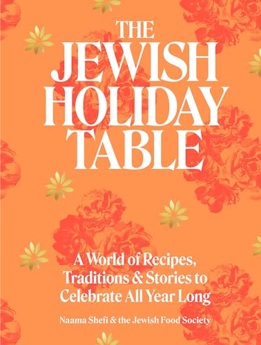 Book cover: "The Jewish Holiday Table" with floral orange background.