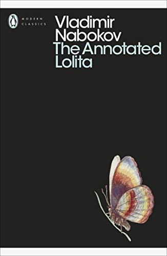 Black book cover with white text: “The Annotated Lolita” and a butterfly.