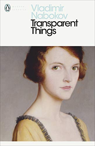 Book cover: "Transparent Things" by Vladimir Nabokov, portrait of a woman.