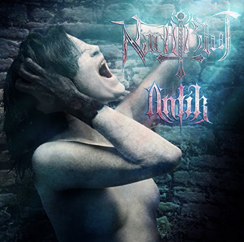 The image depicts a woman screaming, restrained by a dark hand, with gothic text overlay.