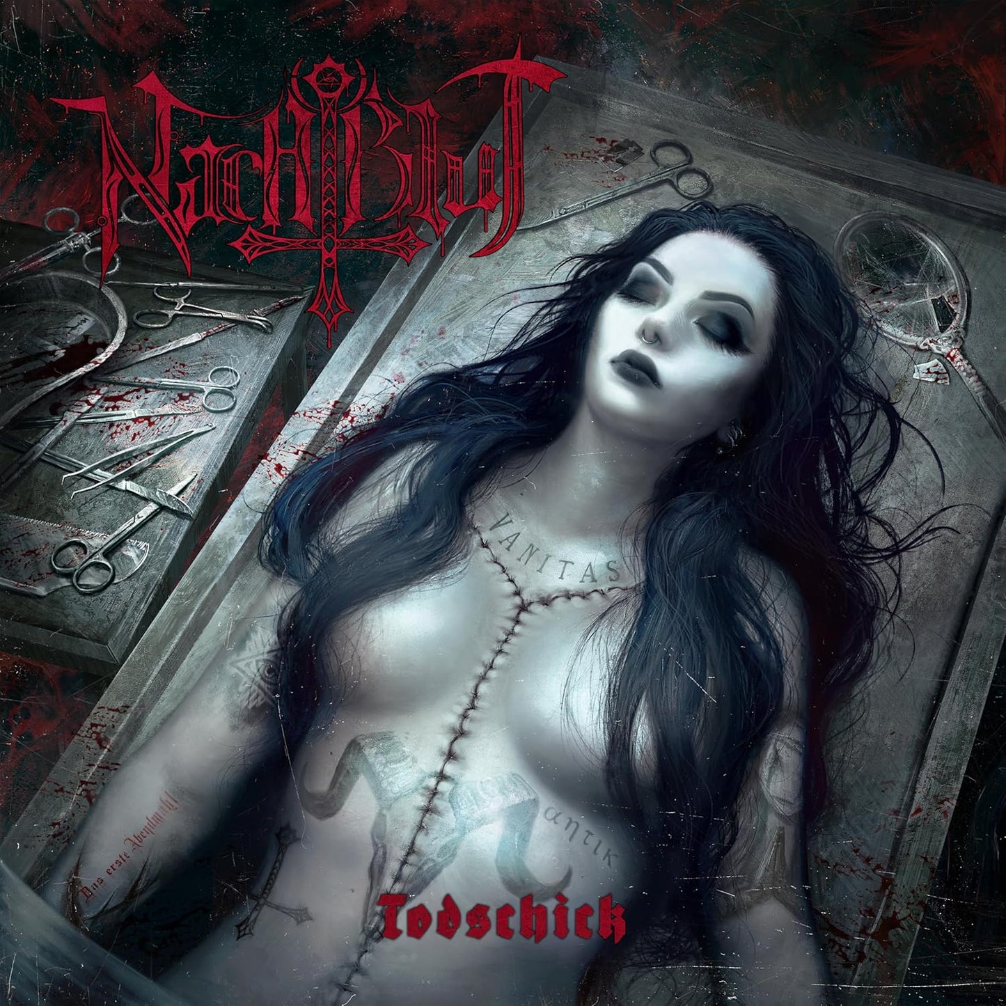 CD cover for Nachtblut - Todschick, featuring a woman in a coffin.