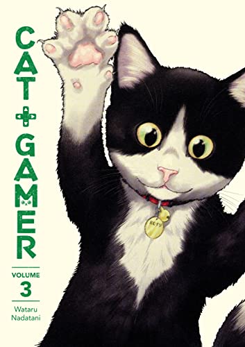 A black and white cat with a red collar waves its paw on a cover.