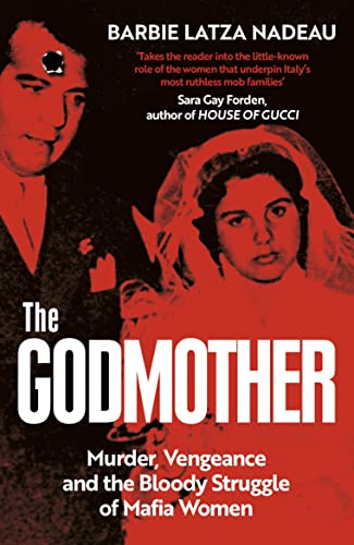 Book cover for "The Godmother" featuring portraits of two women in red.