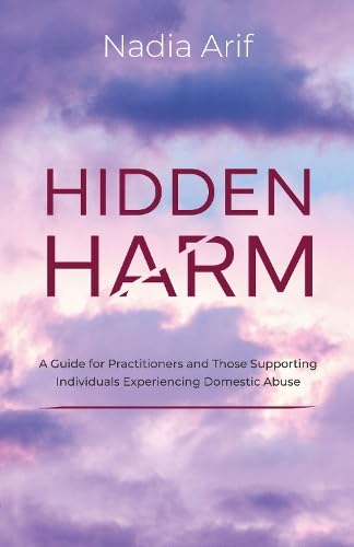 Book cover for "Hidden Harm" with purple cloudy sky background.