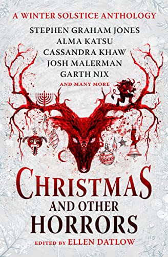 Book cover: red deer skull with holiday ornaments and dark text.