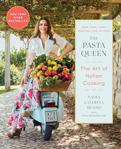 Book cover featuring a woman with produce and a vintage scooter.