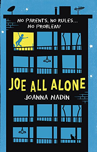 Book cover: dark building, silhouetted figure jumping, text “Joe All Alone.”