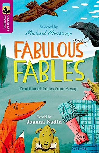 Book cover: “Fabulous Fables” with fox, crow, eagle, and human illustrations.