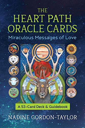 Oracle card deck cover with deer, celestial imagery, and circular icons.