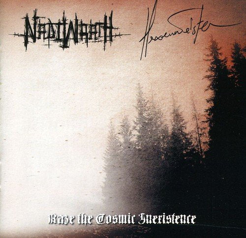 CD cover with band names, forest silhouette, and textured background.