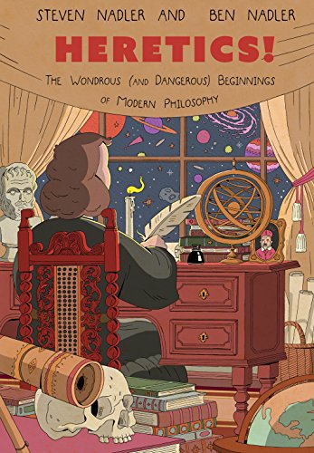 Book cover: a man writing at a desk, surrounded by philosophical imagery.
