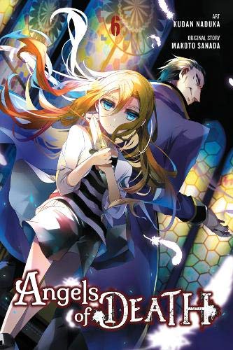 Manga cover: blonde girl with a knife, shadowed man, and ornate design.