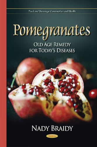 Book cover featuring halved and whole pomegranates with red seeds.