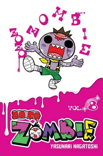 Cartoon zombie character with pink dripping background, book cover for "Zo Zo Zombie, Vol. 8".