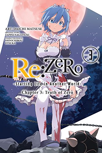 Manga volume cover featuring Rem with a large red moon backdrop.