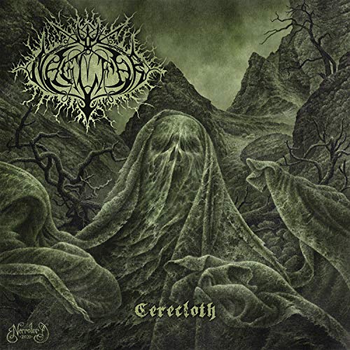Dark album cover with a shrouded figure and mountainous landscape.