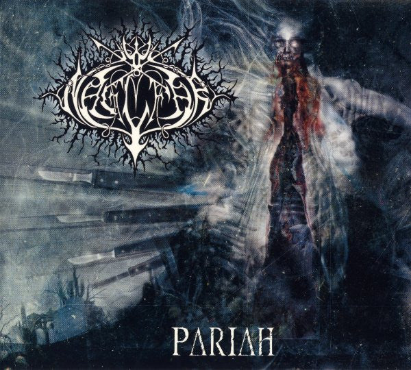 Dark album cover for Naglfar’s “Pariah” featuring spectral figure and band logo.